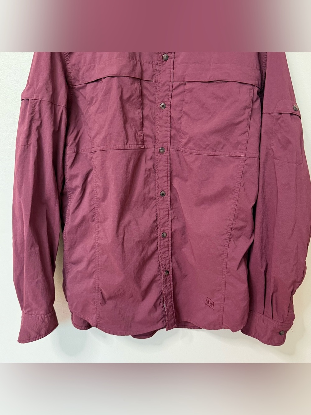 REI Co-op Sahara Men  L Long Sleeve Hiking Fishing Shirt Burgundy Nylon Stretch - Picture 3 of 16